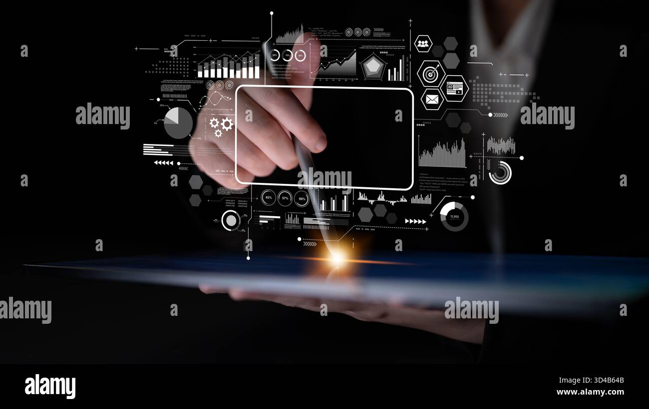 Data analytics and big data strategy for real-time analytics, predictive data modeling, business intelligence analytics, and data-driven decision Stock Photo