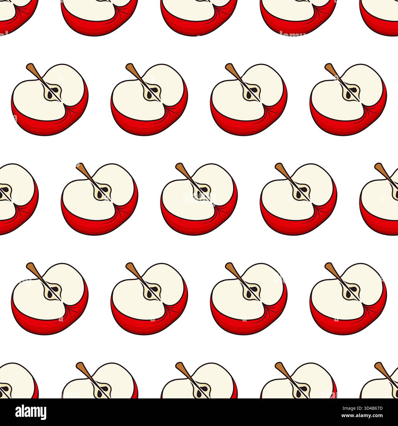 Simple red apple in cartoon style. Seamless pattern. Stock Vector
