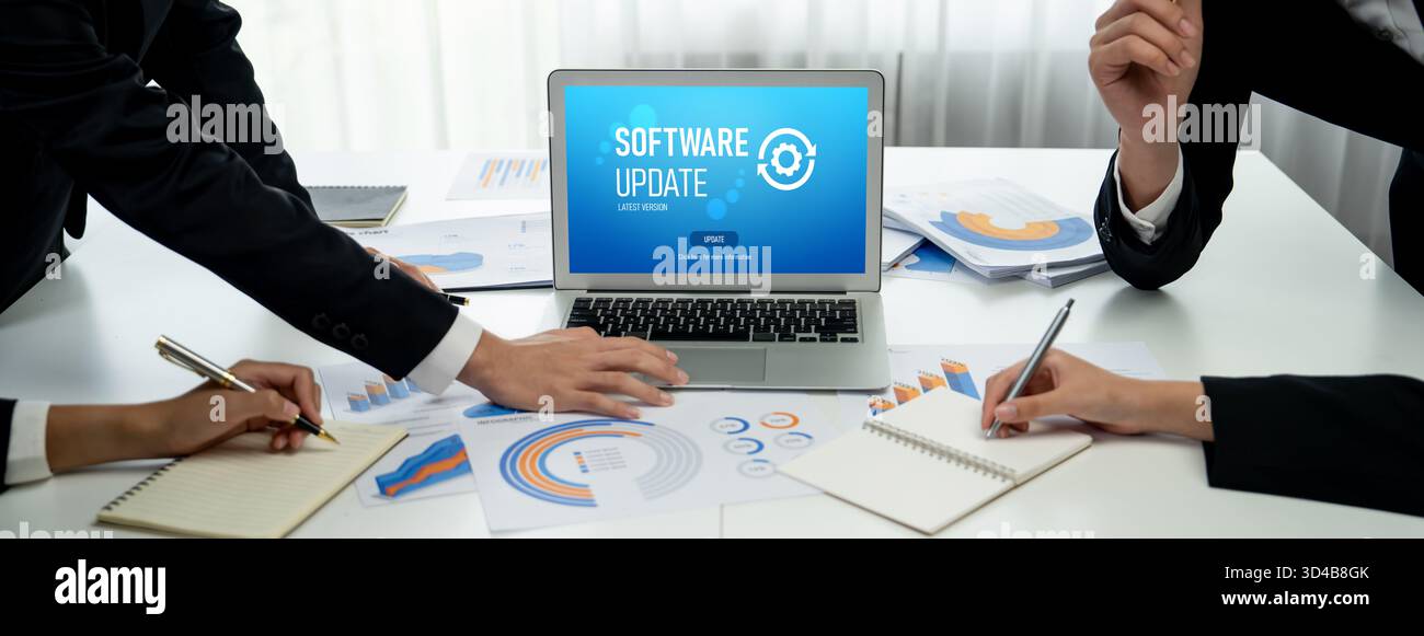 Software update on computer for brisk version of device software upgrade Stock Photo