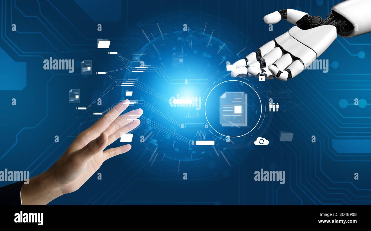 AI organizing document system, streamlining file access, automating document flow, and managing secure digital content through intelligent file Stock Photo
