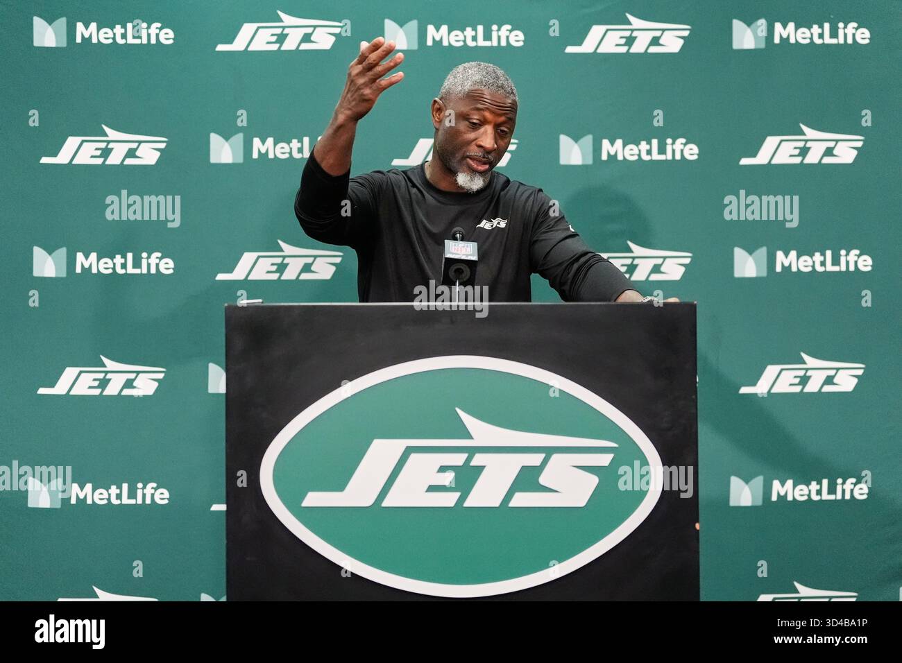 New York Jets head coach Aaron Glenn speaks during a news conference ...