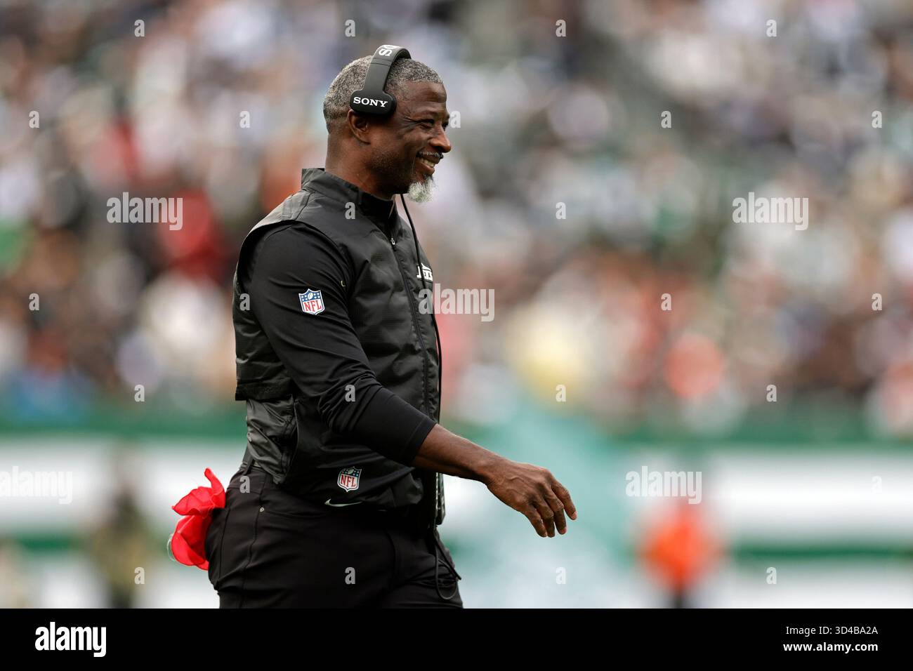 New York Jets head coach Aaron Glenn reacts during an NFL football game ...