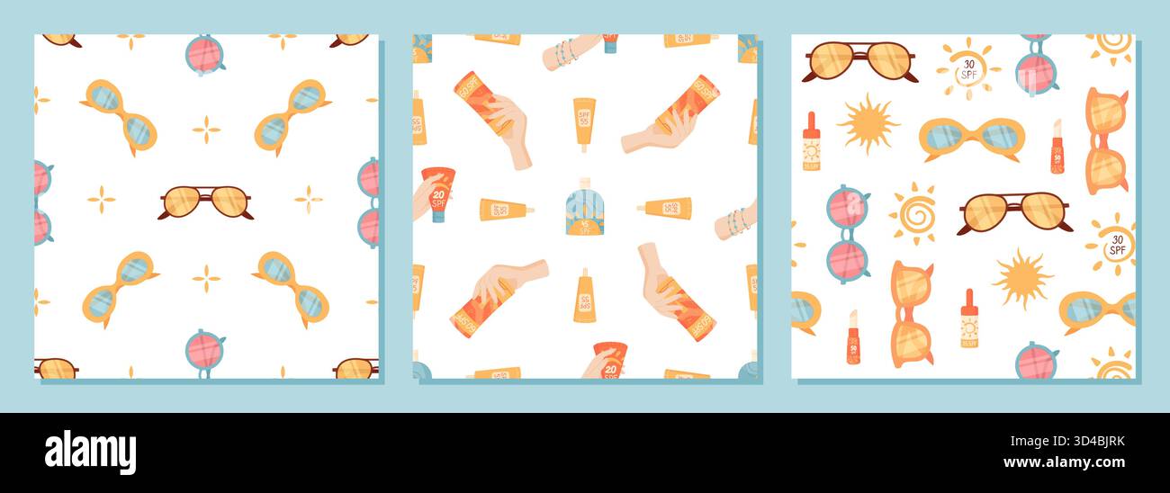 Flat Seamless Sunscreen Bottle Pattern Background Stock Vector