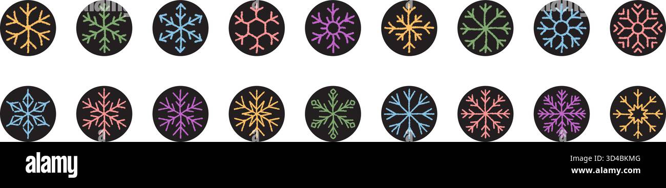 Chalk Snowflake Label Set Black Circle Stock Vector