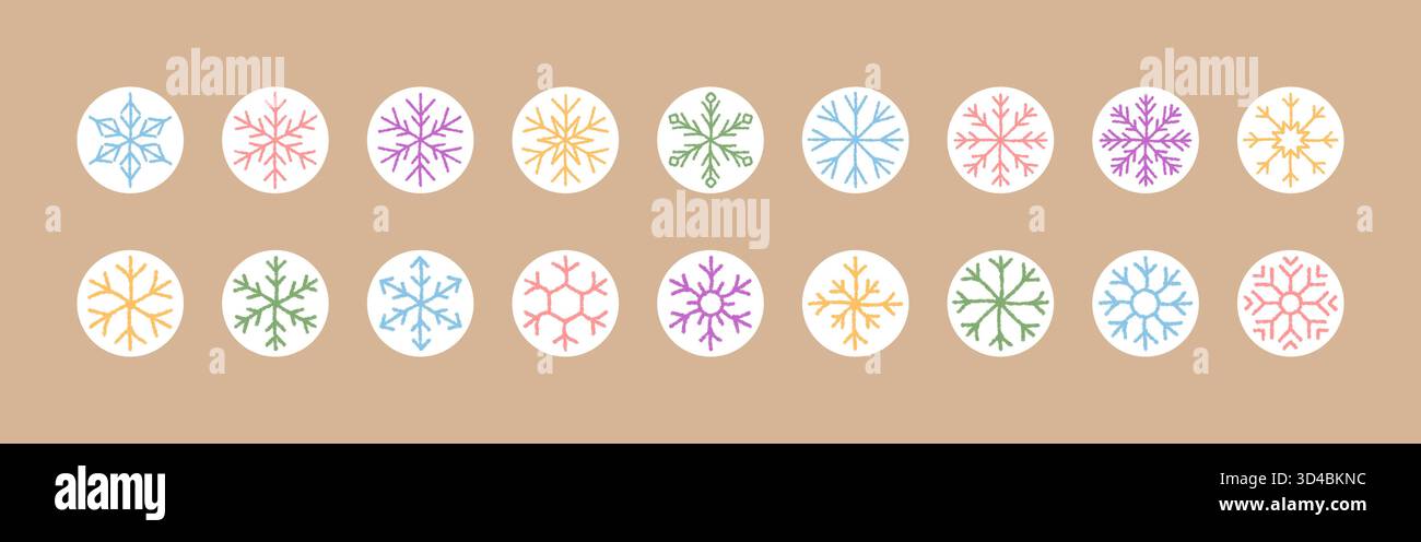 Chalk Snowflake Ornament Sticker Set Stock Vector