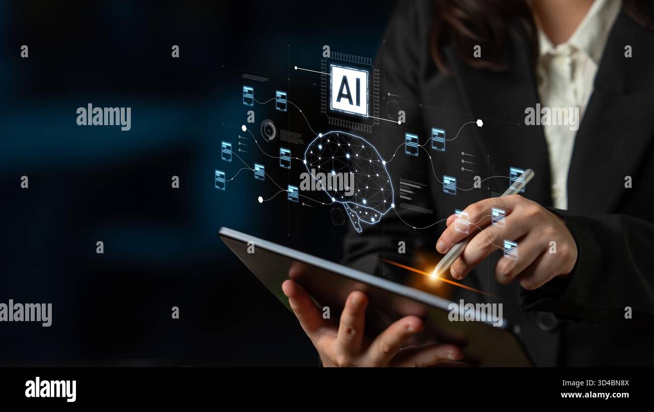 AI neural network and data processing system visualizing artificial ...