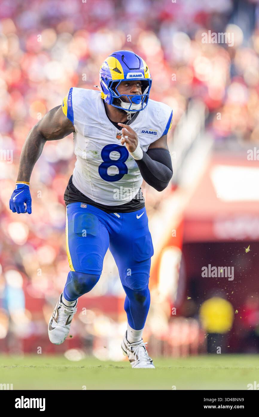 Los Angeles Rams linebacker Jared Verse (8) against the San Francisco ...