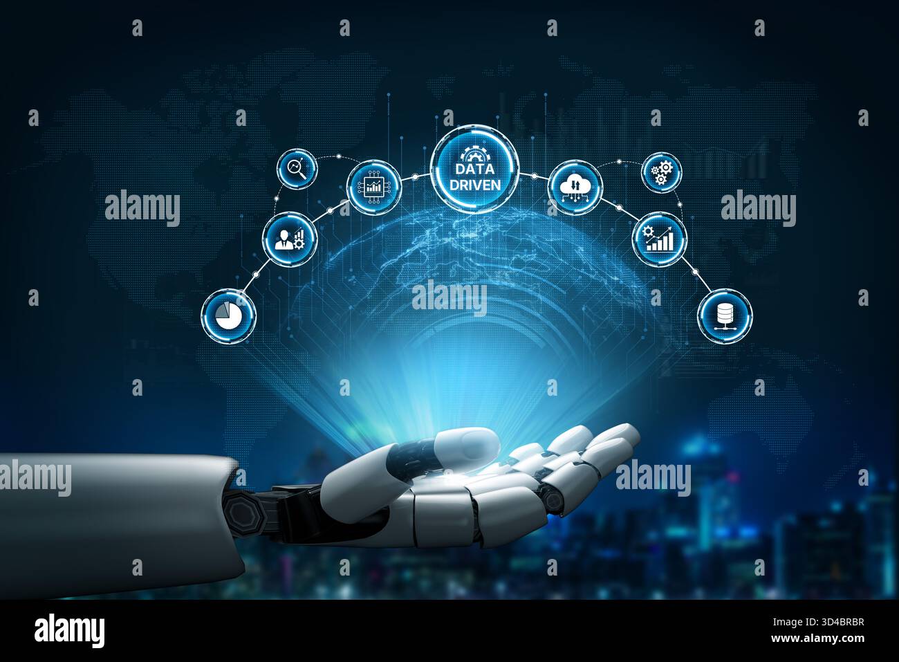 AI drives data-driven decisions with intelligent analytics, smart data visualization, and cloud-based tools that process, interpret, and guide Stock Photo