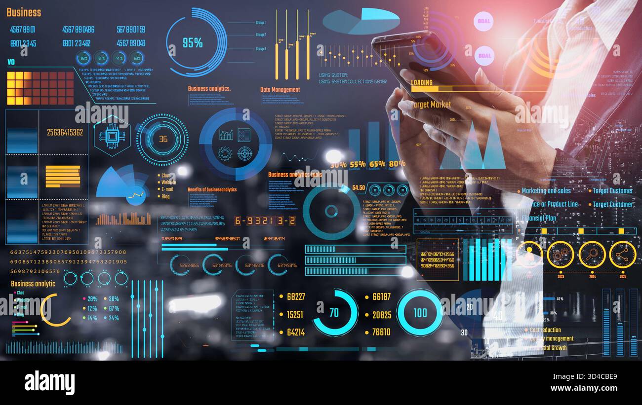 Data analytics and big data strategy for real-time analytics, predictive data modeling, business intelligence analytics, and data-driven decision Stock Photo