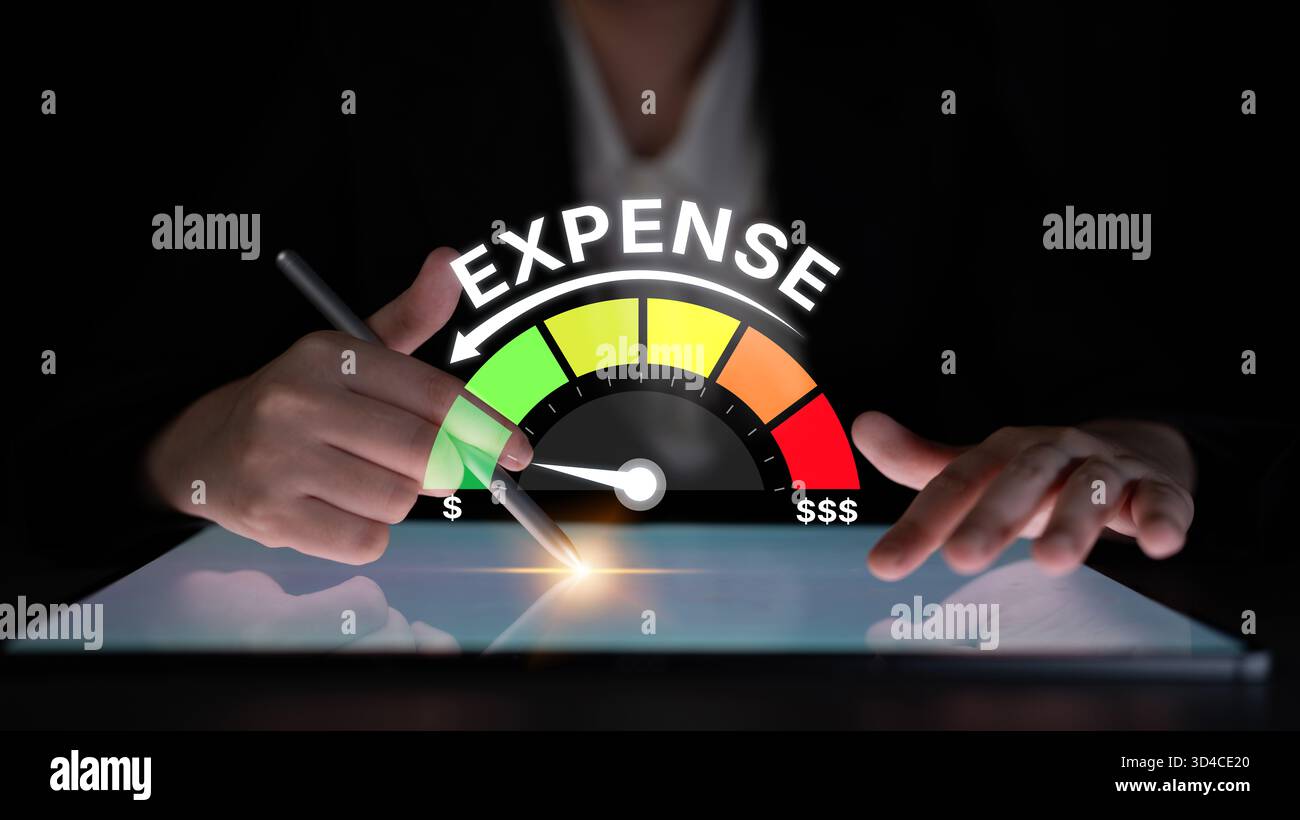 Expense control concept visualizing expense, cost, and spending with ...