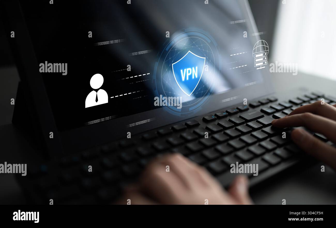 VPN security protects network access. VPN security encrypts data, hides identity, VPN security defends traffic, and VPN security secures connection Stock Photo