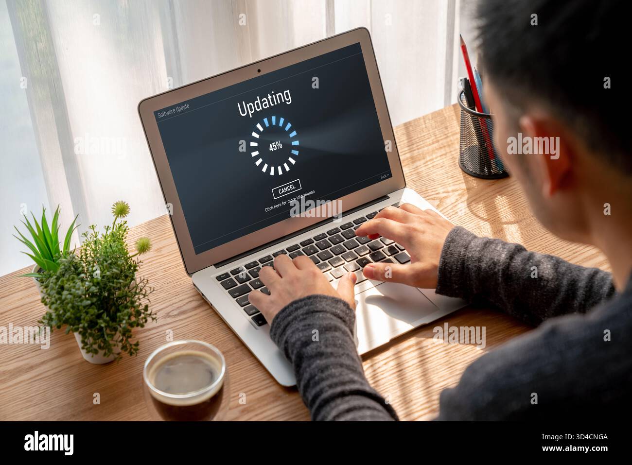 Software update on computer for modish version of device software upgrade Stock Photo