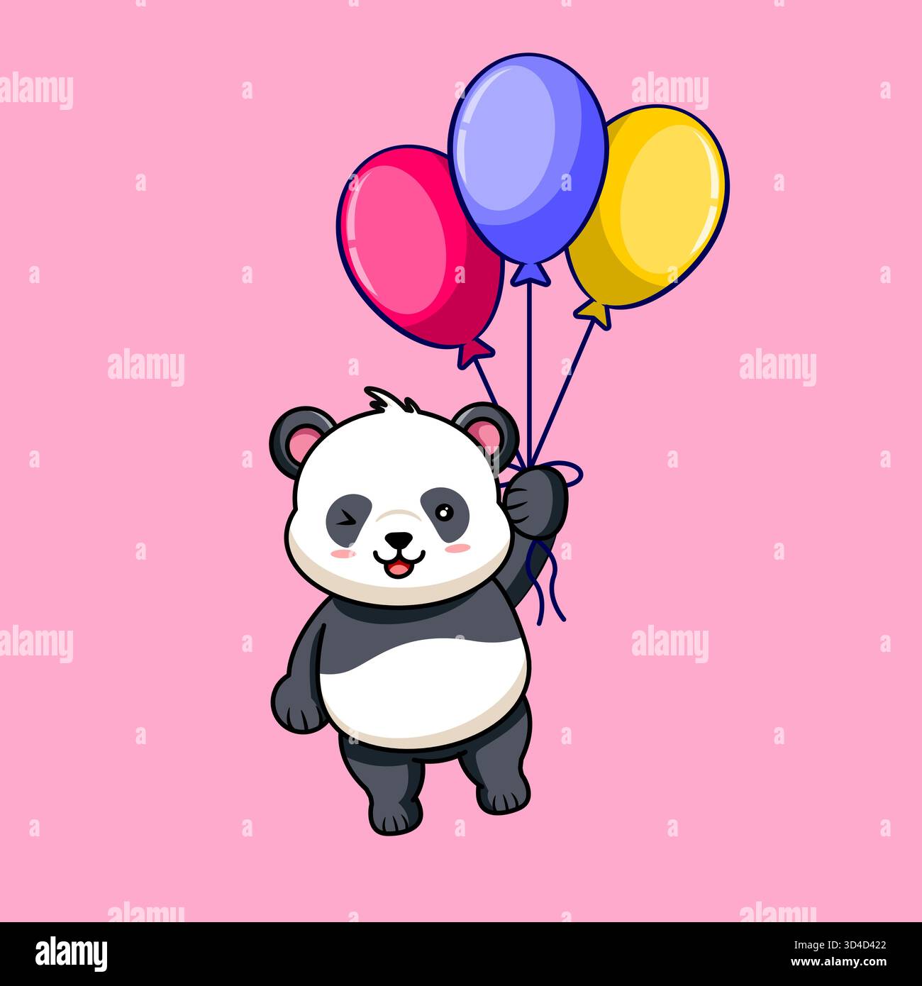 Cute Panda Winking and Flying with Balloons Vector Illustration Cartoon ...
