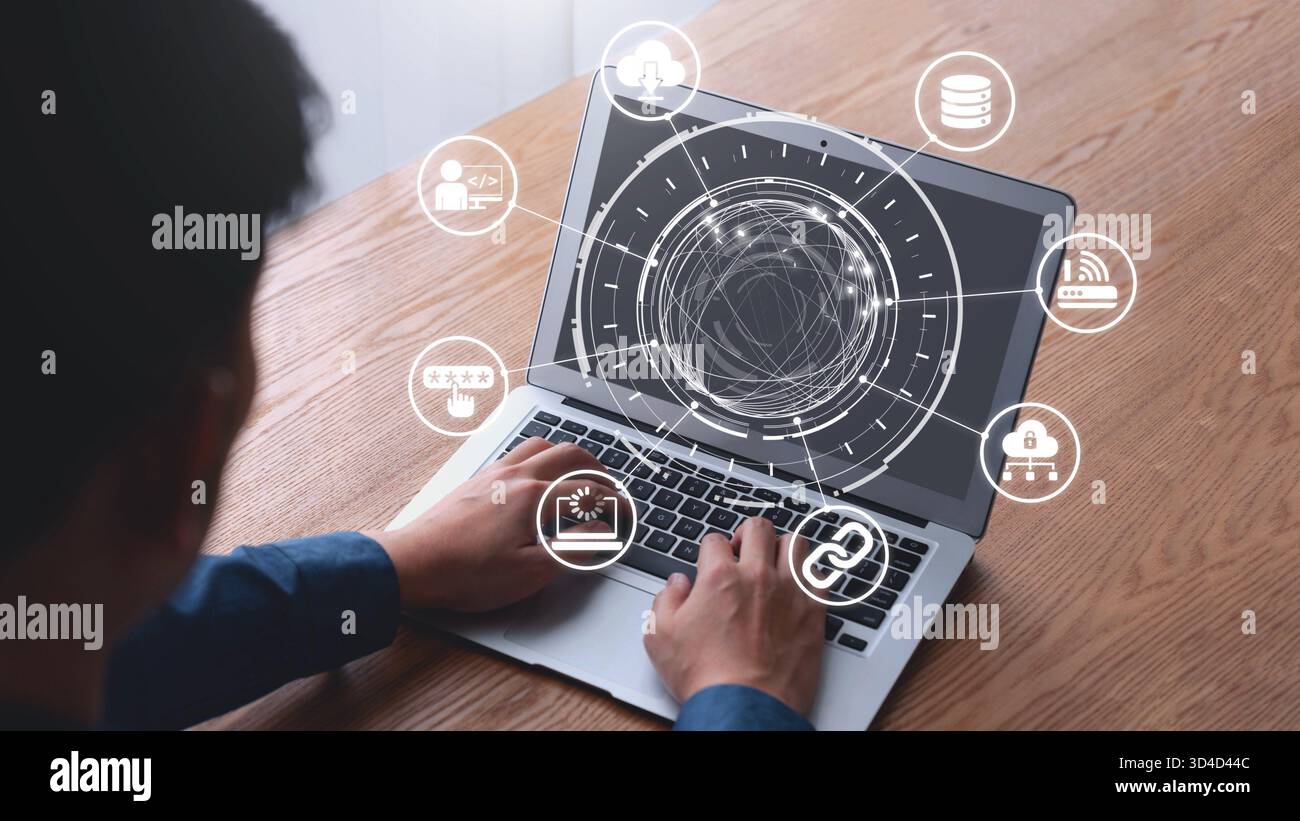Cloud computing, cloud strategy, and cloud technology transforming digital infrastructure with scalable services, secure data storage, and cloud-based Stock Photo