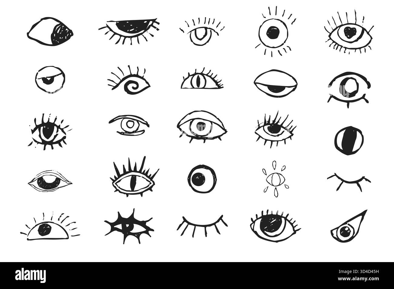 Eyes Crazy doodle black eyes. Open eye creative hand drawn human parts ...