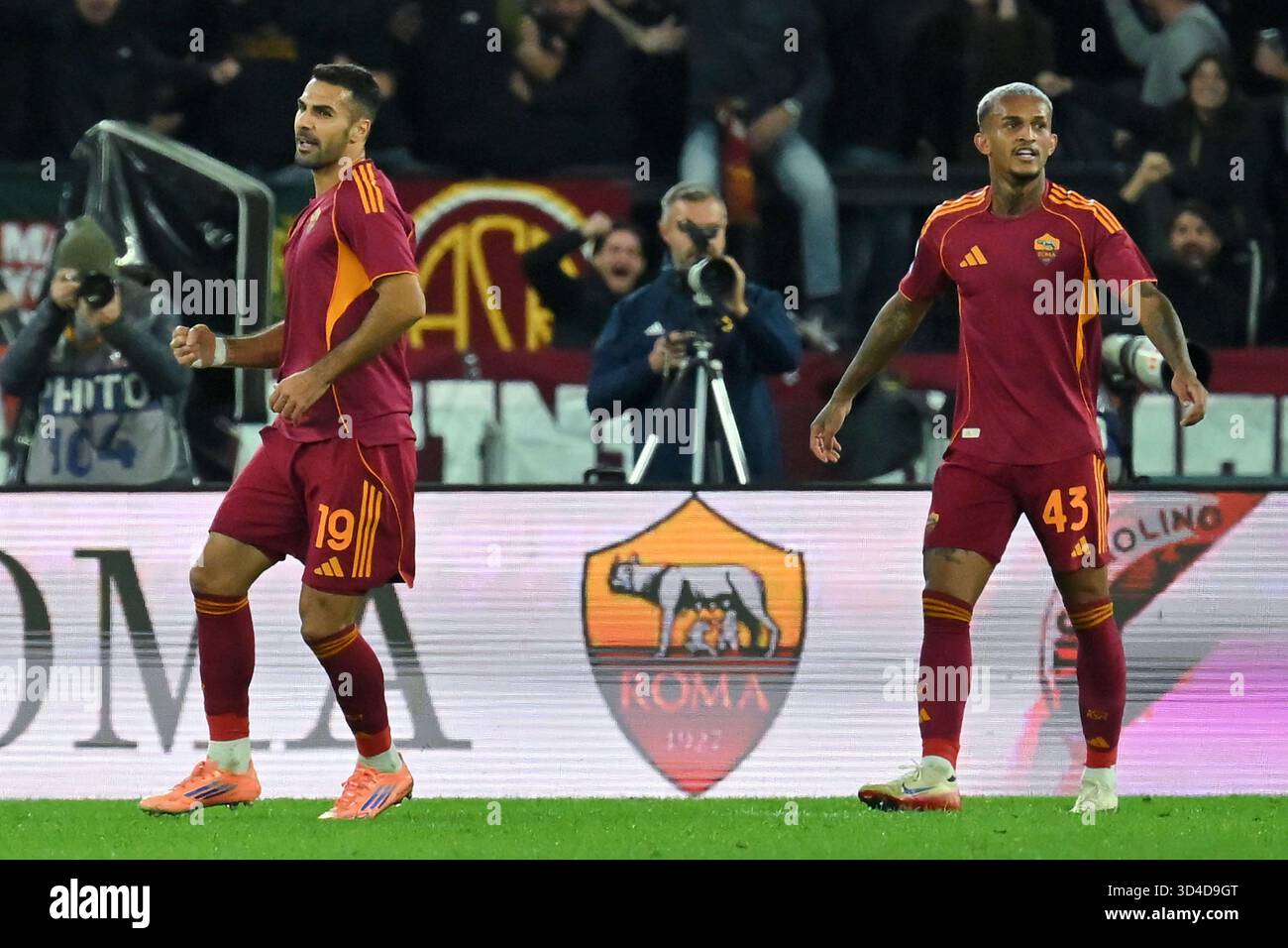 Zeki Celik of AS Roma celebrates scoring his goal during the serie A ...