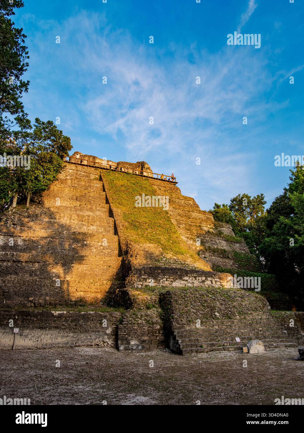 Temple 216 at sunset, East Acropolis, Yaxha Archaeological Site, Peten Department, Guatemala Stock Photo