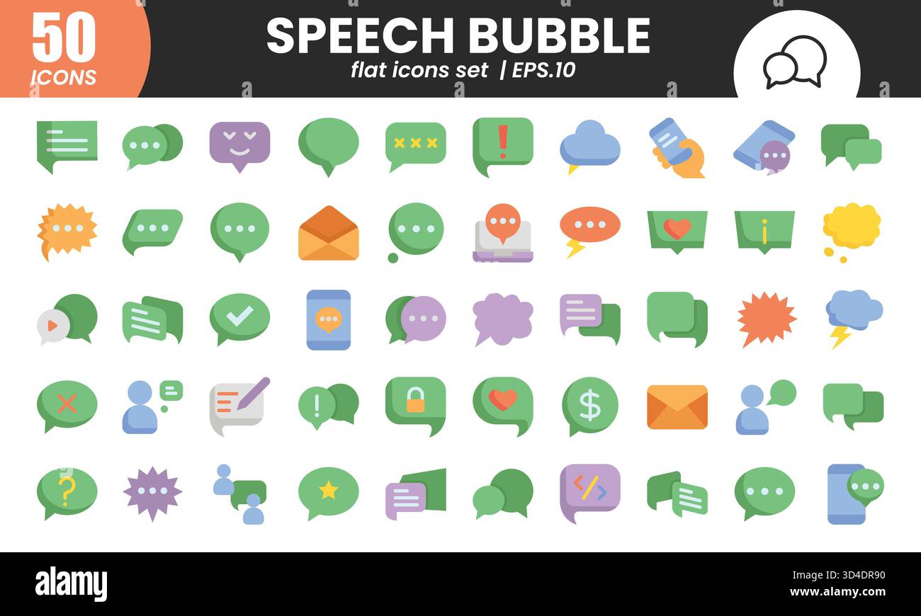Speech bubble icons collection.Web flat icons collection related chat ...