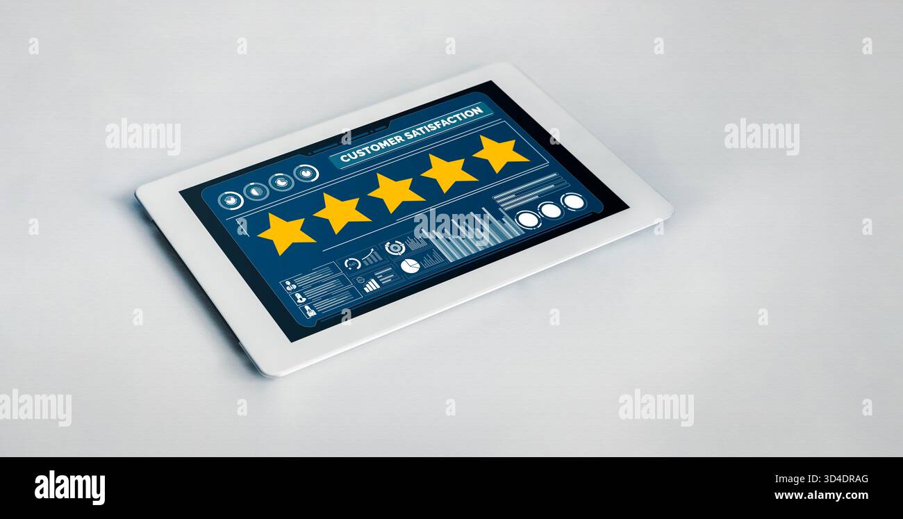 Customer satisfaction and evaluation analysis on modish software computer for marketing strategy planning Stock Photo