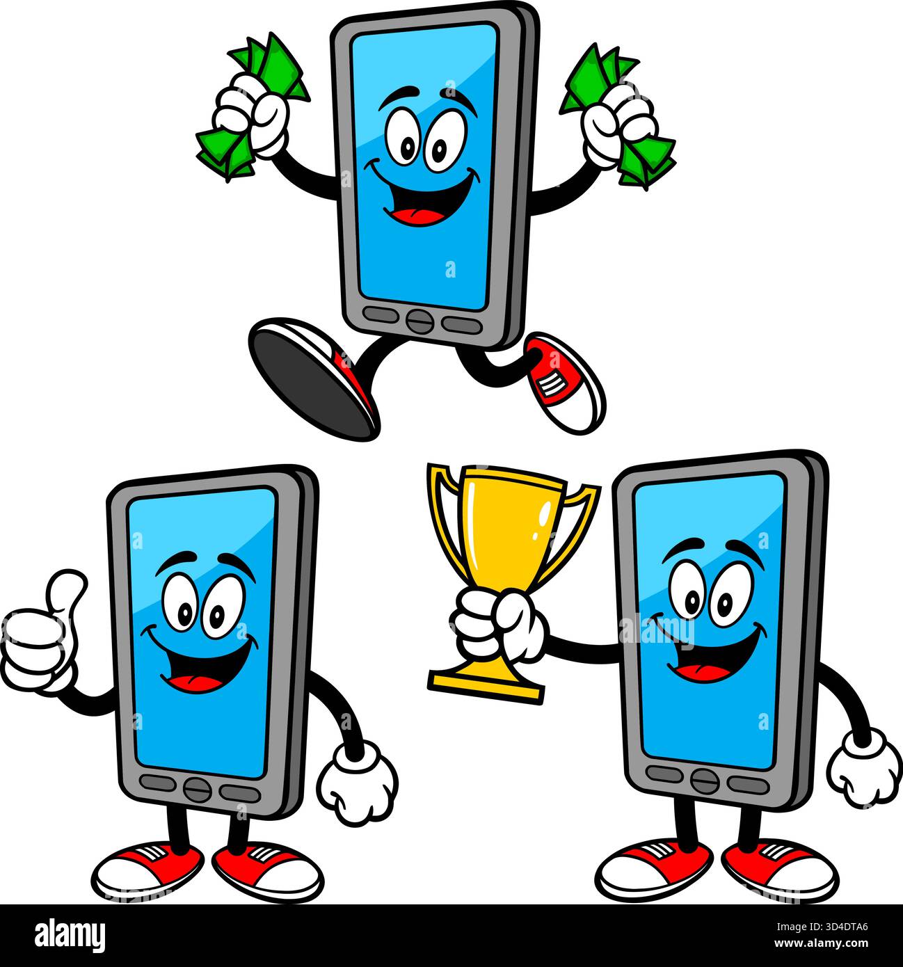 Smartphone Mascot Set 02, Hand Drawn illustrations of Smartphone ...