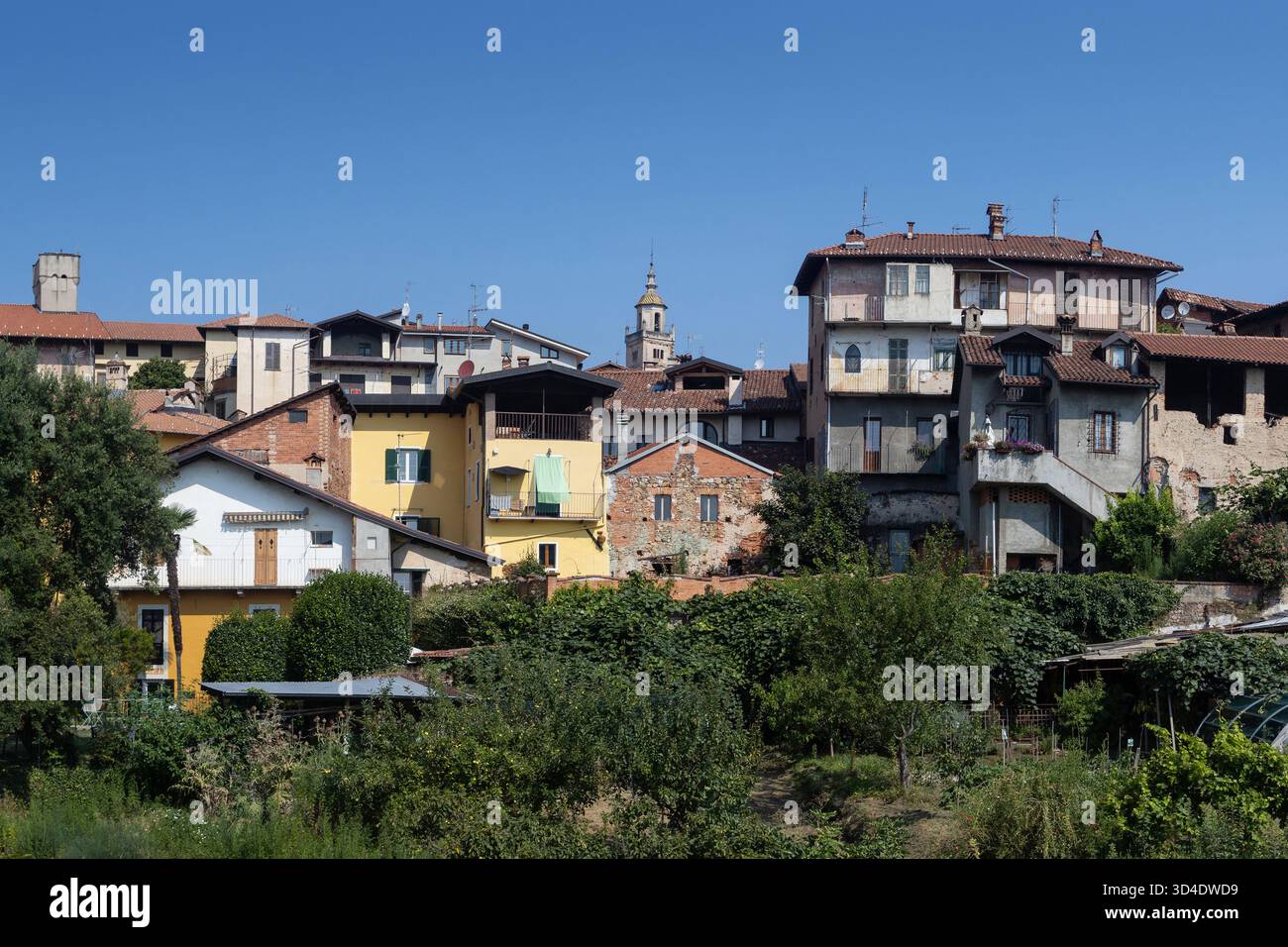 The beautiful summer evenings skyline of Masserano, a small town in Biella Province, in the north of Italy. Copy space above. - Stock Image