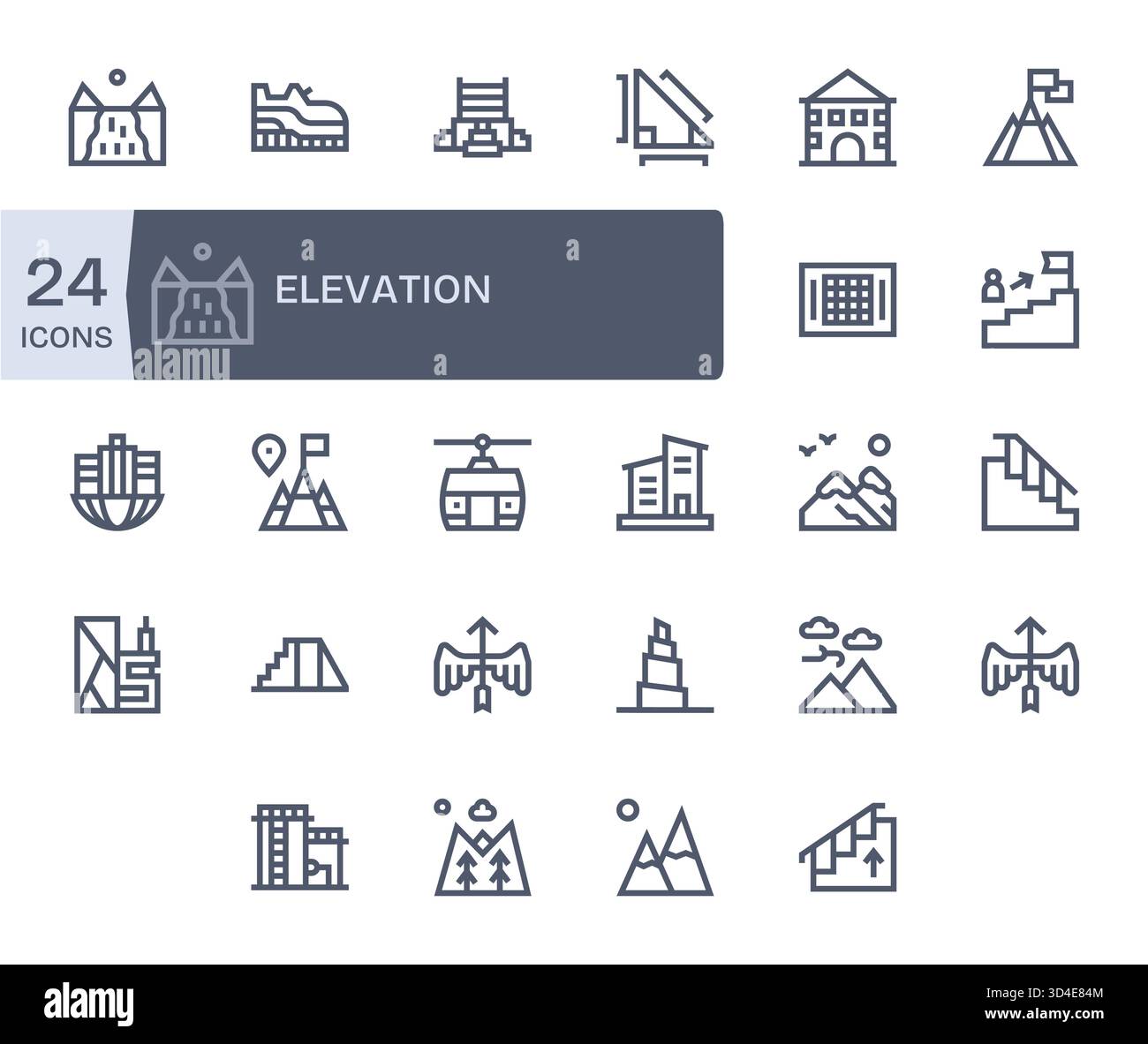 A structured icon set of 24 Bold Line assets echoing Elevation ...