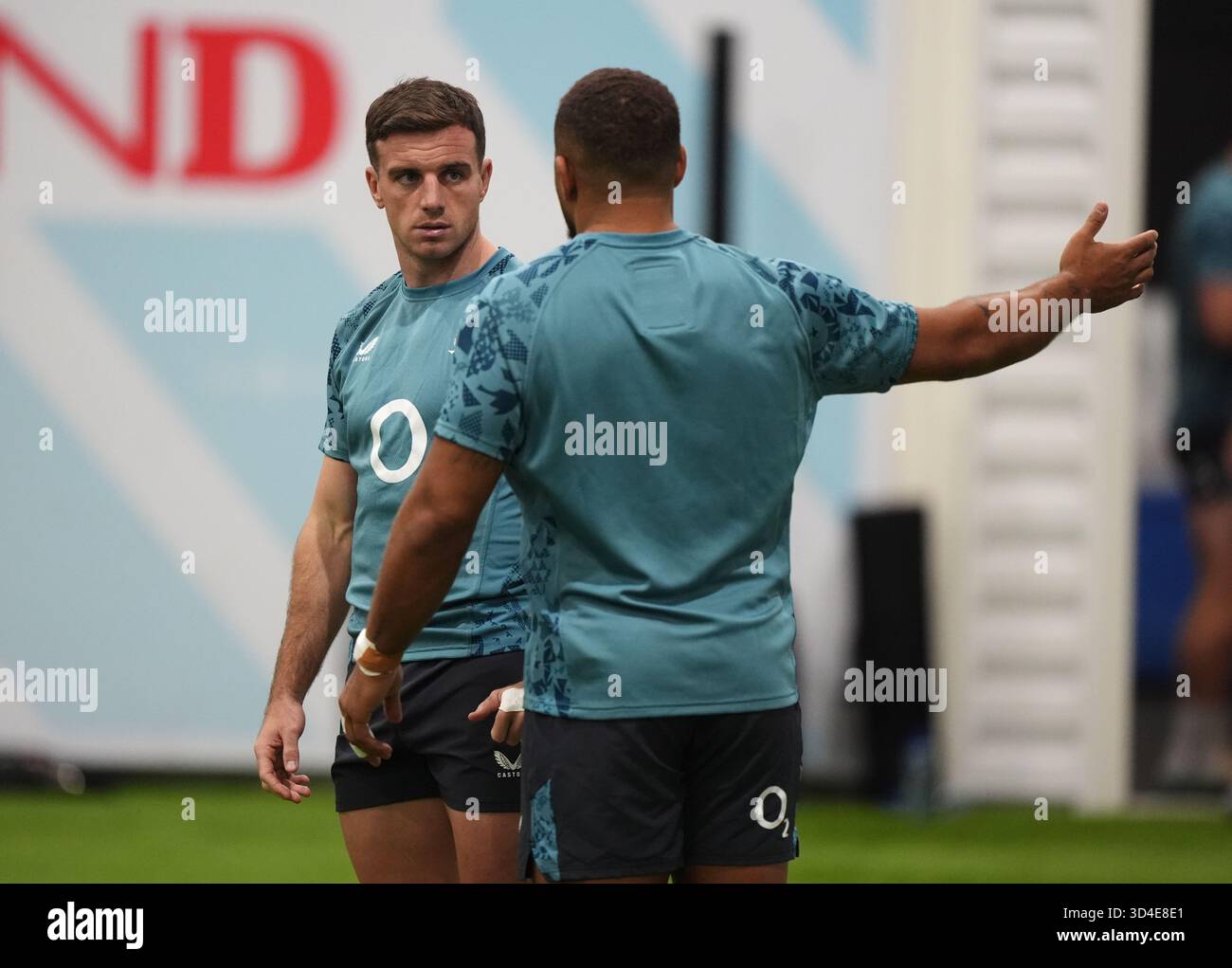Lawrence Rugby England's George Ford (left) and Ollie Lawrence during a training ...
