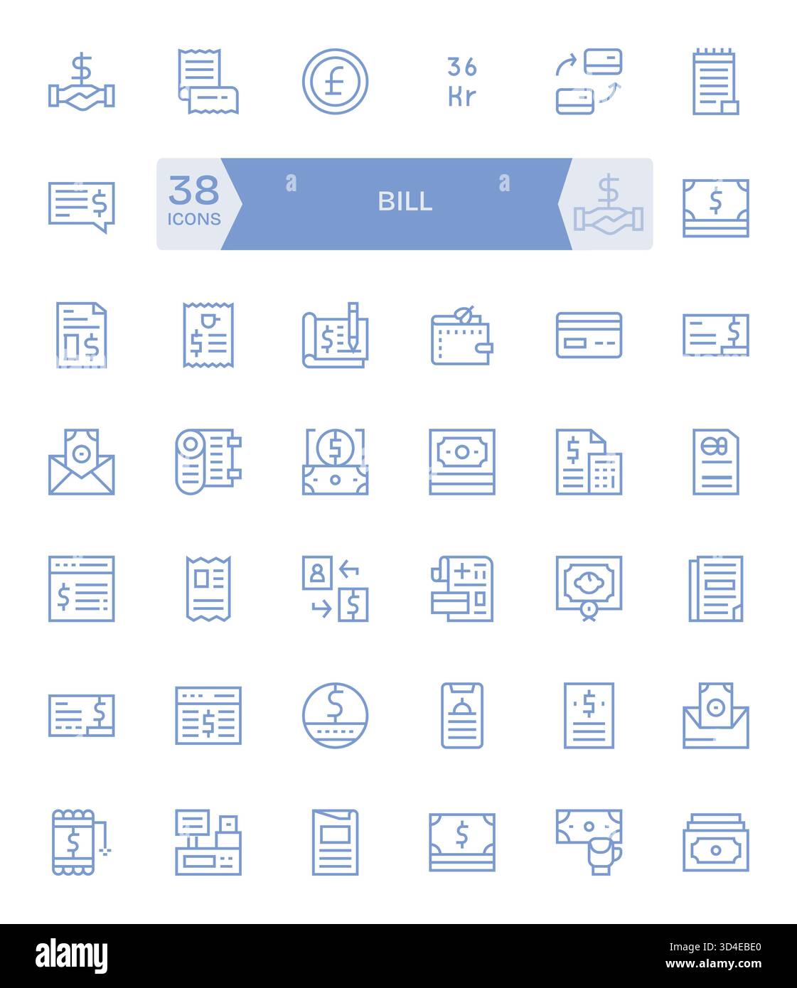 An extensive suite of 42 Regular Line icons that capture Bill, ready ...