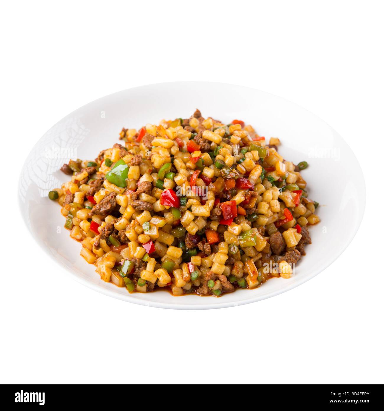 Isolated dungan ding ding noodles with beef Stock Photo