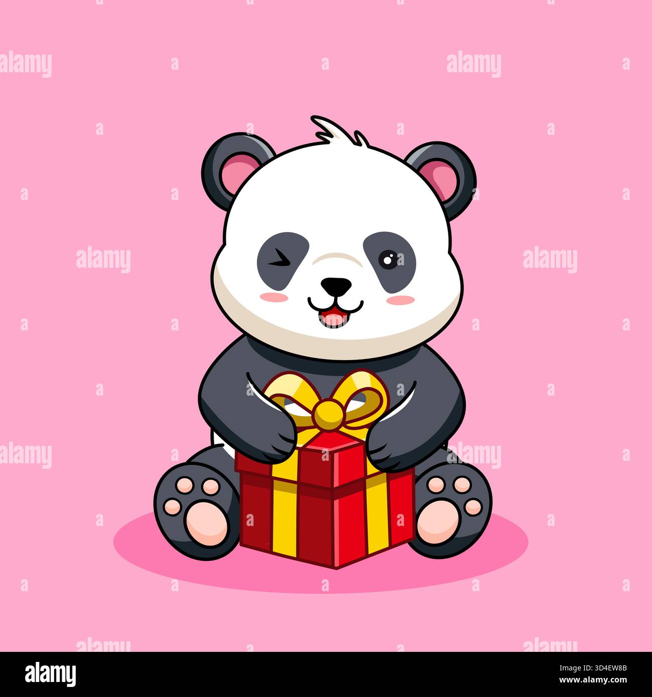 Cute Winking Panda Holding a Gift Box Vector Illustration Cartoon ...