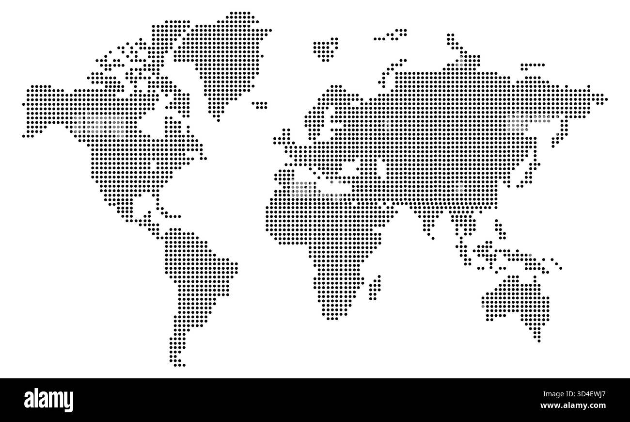 Black halftone dotted world map. Vector illustration. Dotted map in ...