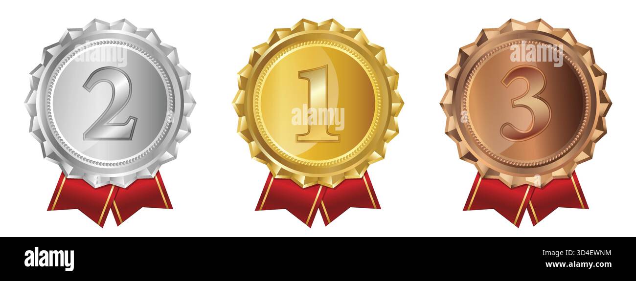 Gold Silver Bronze Medals with Engraved Spiked Edges – First Second ...