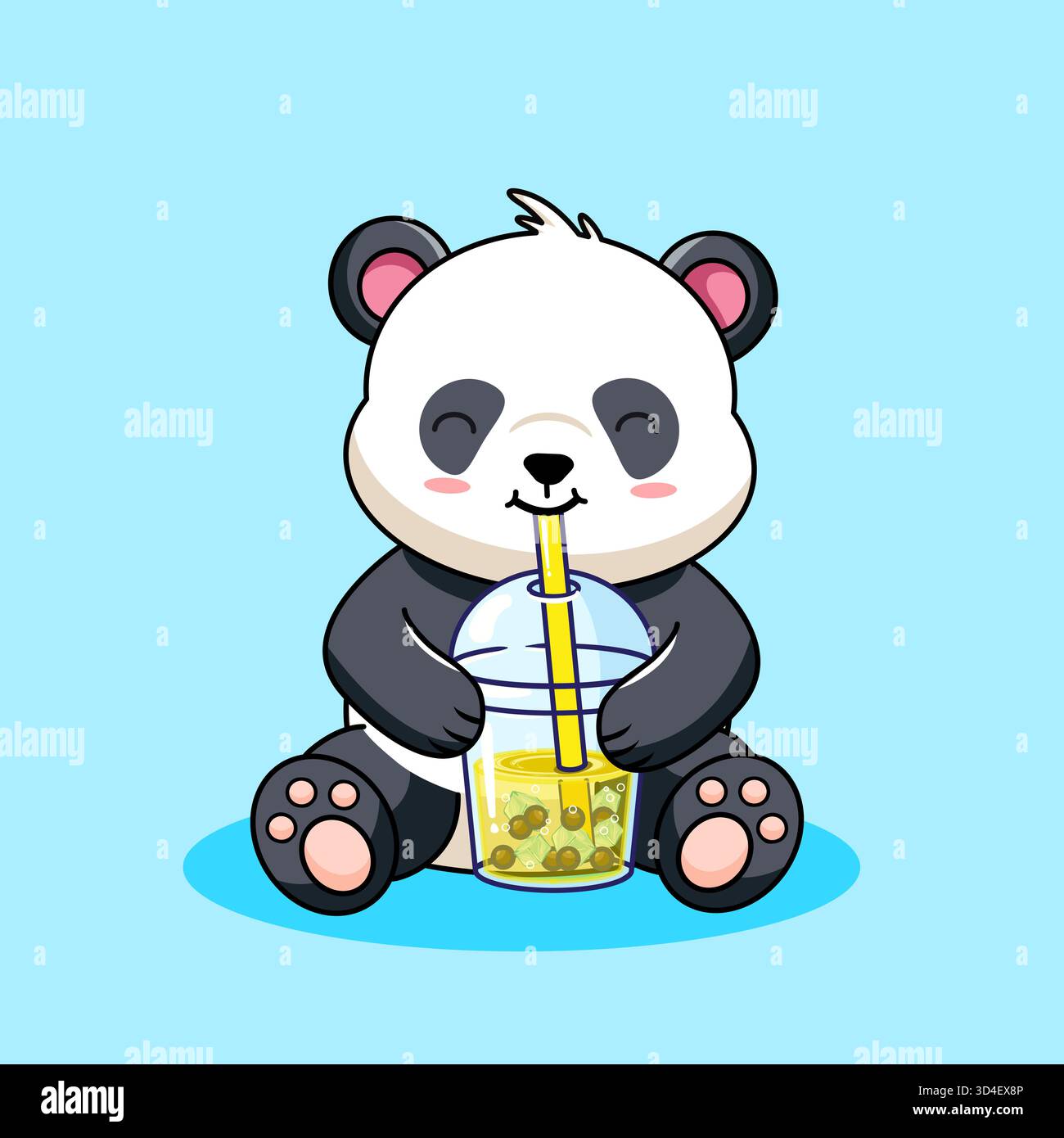 Cute Panda Enjoying Boba Bubble Tea Vector Illustration Cartoon Design ...