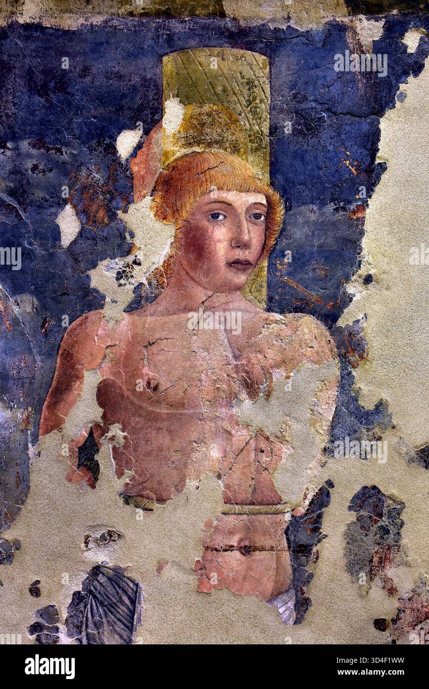 Fresco in the Castelvecchio Museum is a museum located in a medieval castle.  ( The castle, a building from the medieval Veronese period, was built between 1354 and 1356. ) Italy Italian Stock Photo