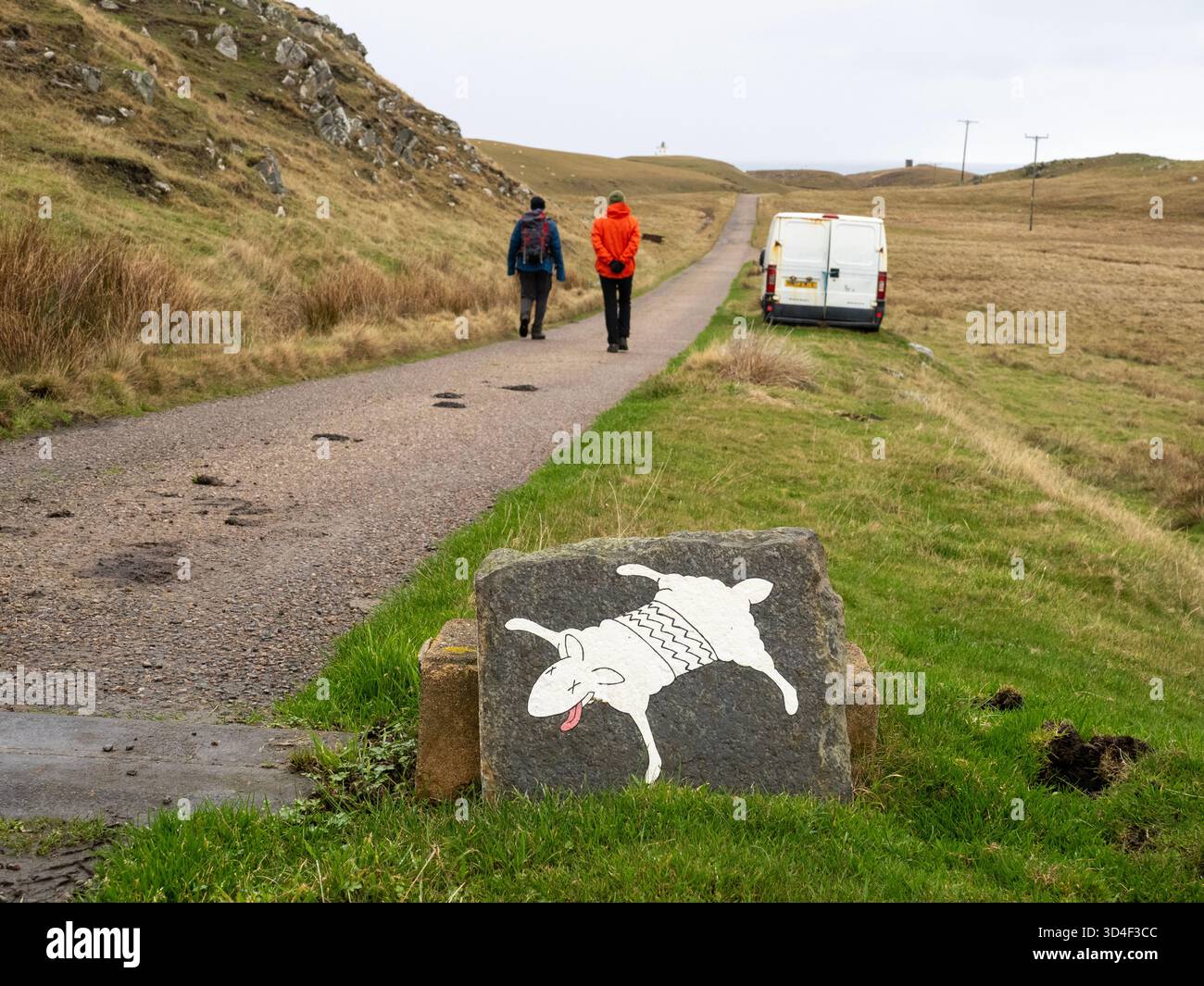 A painting of a squashed lamb on the road to Strathy Point lighthous on Scotlands North Coast, UK. Stock Photo