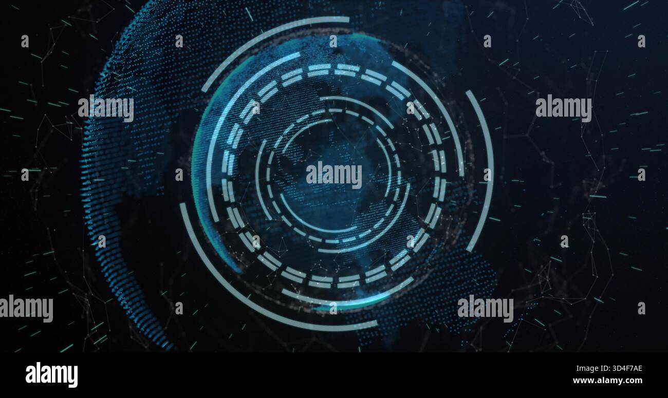 Rotating holographic concentric rings and dotted globe filling virtual ...