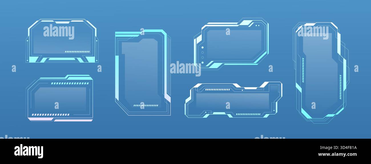 Tech UI frame in cyberpunk style with neon blue digital interface ...