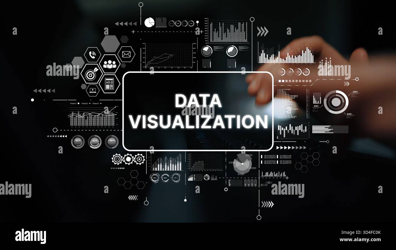 Dynamic Data Visualization Concept with Analytical Graphics and Charts on Digital Background. Asymptotic smart data analytic. Stock Photo
