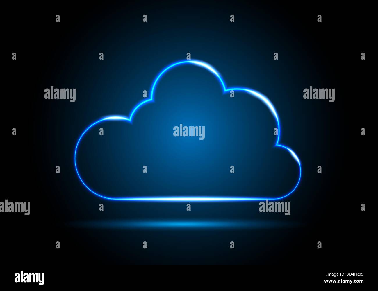 Neon cloud. Neon digital cloud icon on a black and blue background. Stock Vector