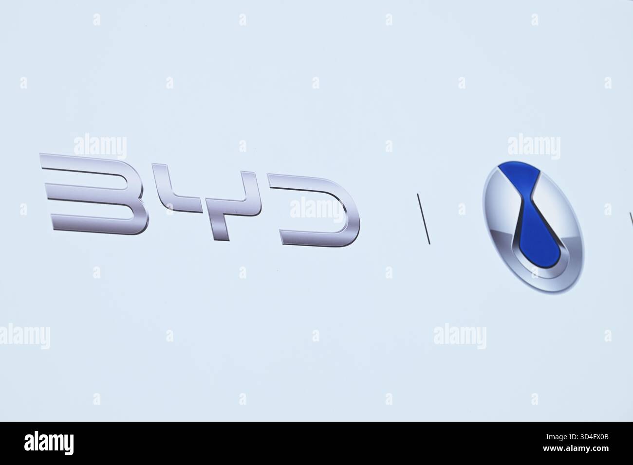 A Chinese carmaker BYD logo display at the BYD Hong Kong Tech Week on ...