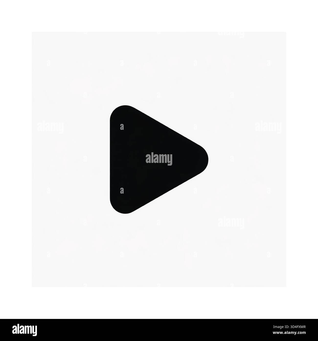 A solid black play button icon with rounded corners on a textured white ...
