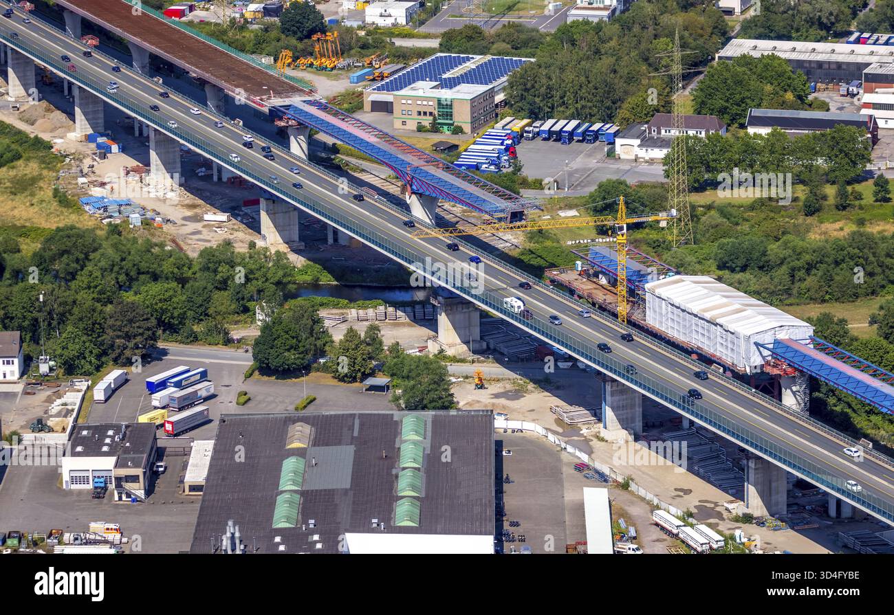 Aerial view, A45 motorway bridge is being rebuilt, Lenne, Lennetal ...