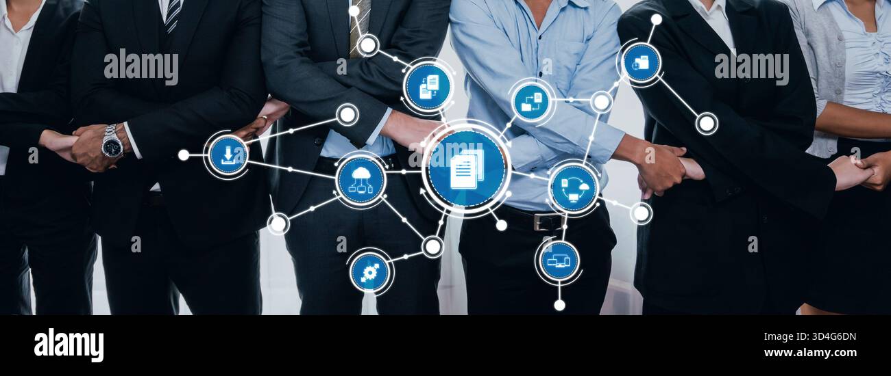 A dynamic image of professionals in business attire showcasing teamwork ...