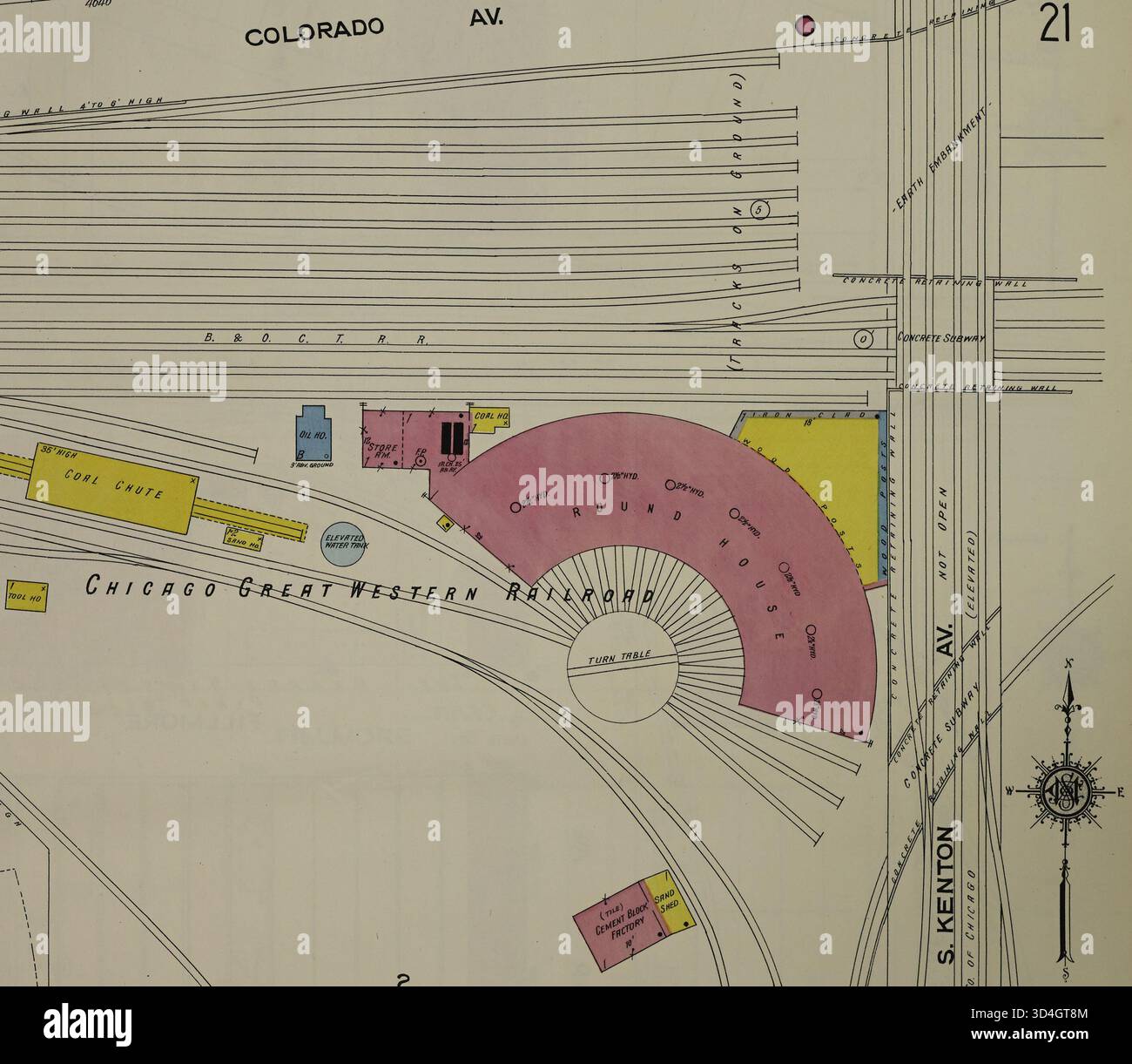 1918 Sanborn Fire Insurance map showing the roundhouse facility of the ...