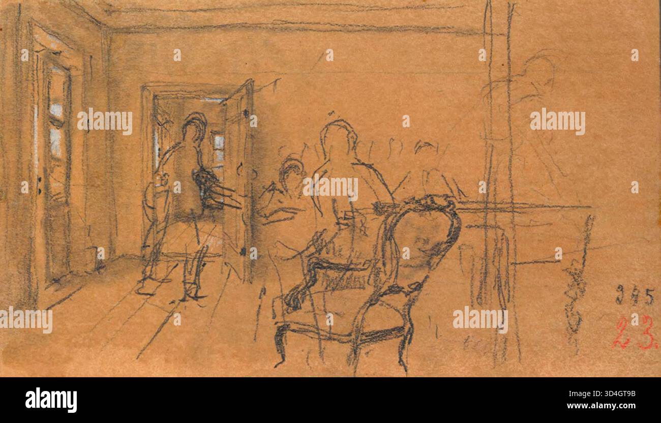 Initial study by Ilya Repin for the painting 'They Did Not Expect Him ...