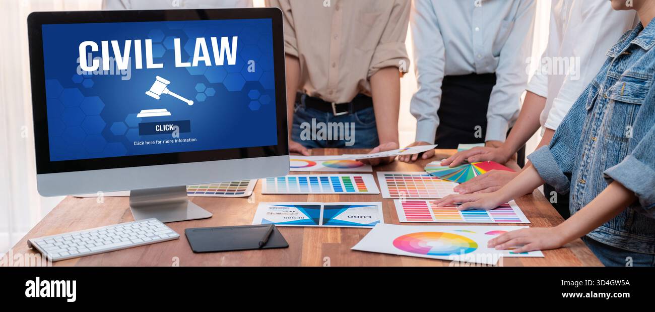 Legal Action Computer Civil law brisk information showing on computer screen for Common ...