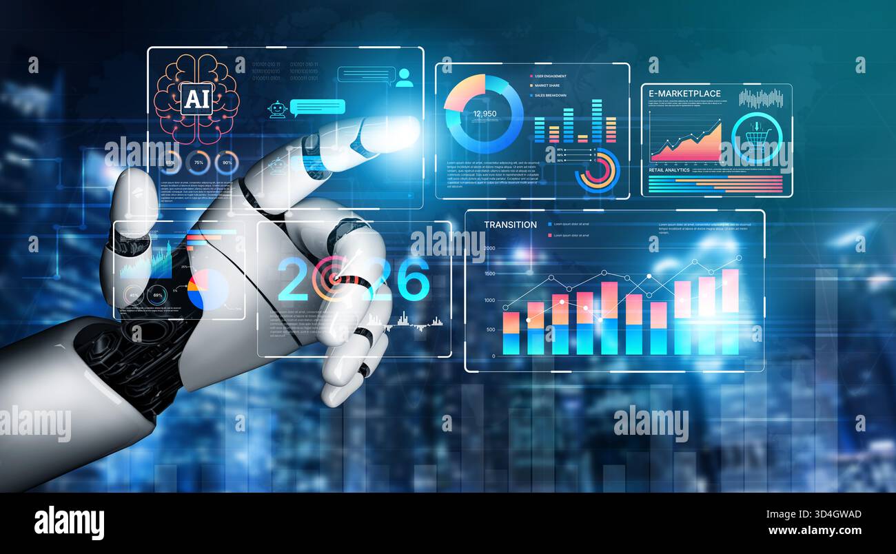AI powers data analytics with predictive insights, smart dashboards, and real-time modeling for strategic decision-making. Artificial intelligence Stock Photo