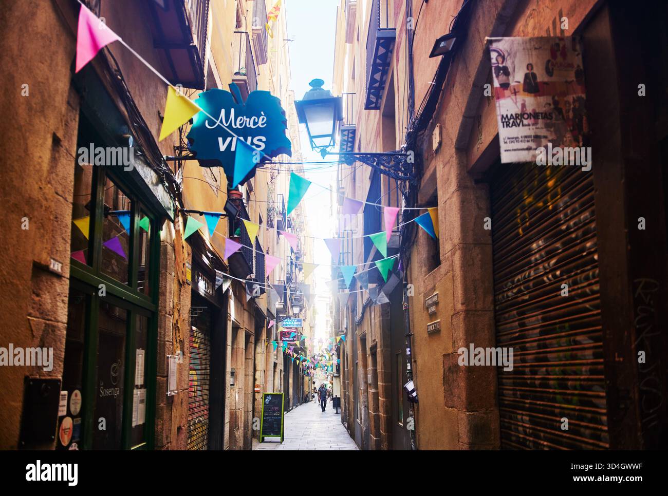 narrow alley way in Barcelona, Spain, Europe Stock Photo
