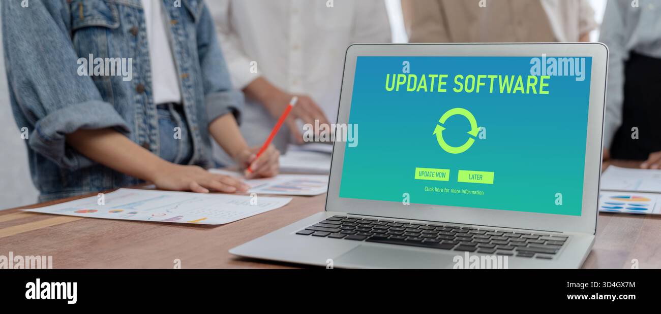 Software update on computer for brisk version of device software upgrade Stock Photo