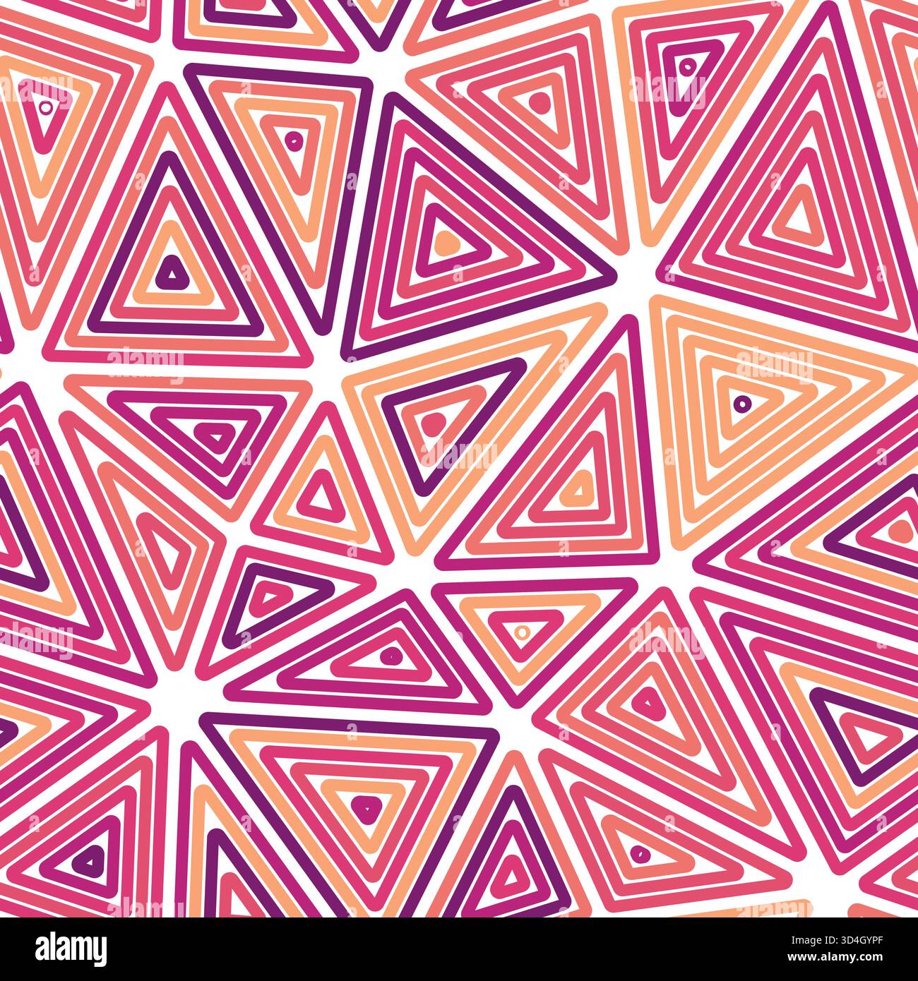 Vector seamless pattern. Big shape size. Multiple repeated inner triangles. Multicolored style. Repeatable pattern. Stylish vector tiles. Stock Vector